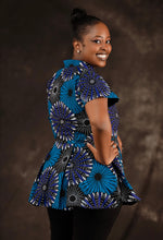 Load image into Gallery viewer, BLUE-PEPLUM AFRICAN PRINT TOP
